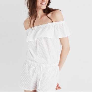 Madewell White Swiss Dot Off Shoulder Romper Short