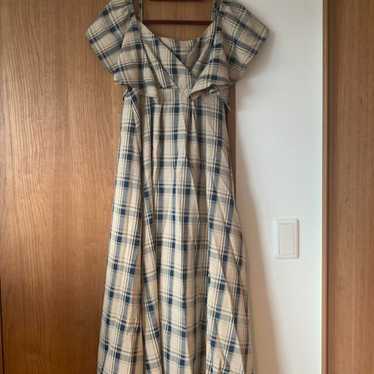 Checkered frill sleeve long dress