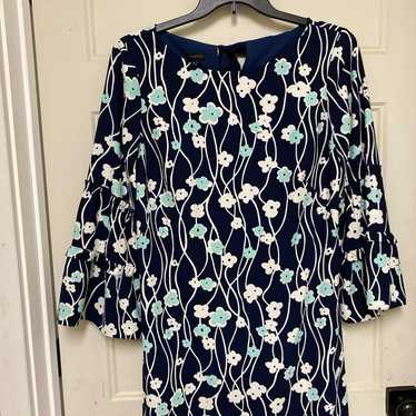 Talbots navy floral shift dress 10