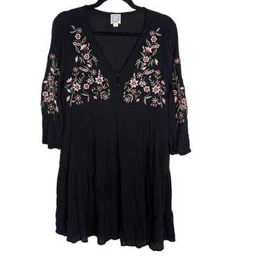 Francescas Blue Rain Medium Black Floral Embroider