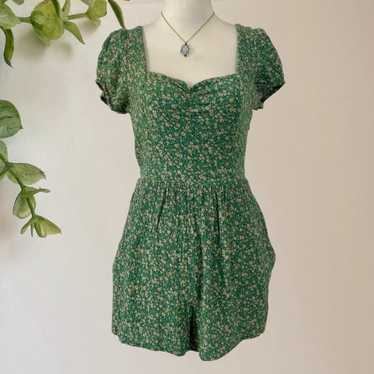 Green Floral Flower Fairy Mini Jumpsuit / Romper M