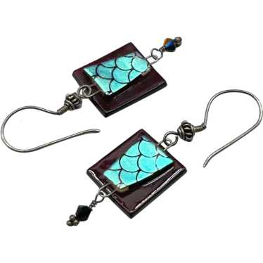 Dichroic Glass Fish Scale Mermaid Earrings With St