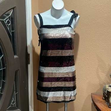 Ali and jay black and gold striped sequin dress