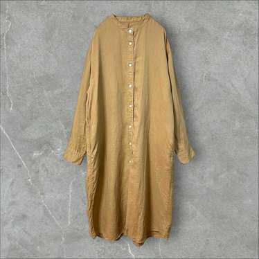 Muji Linen Long Dress L Brown Simple Natural Style