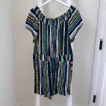 LOFT Beach Mixed Stripe Off The Shoulder Romper SZ