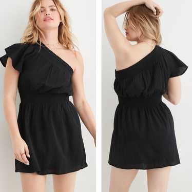 AERIE Women’s One shoulder black gauze mini dress 