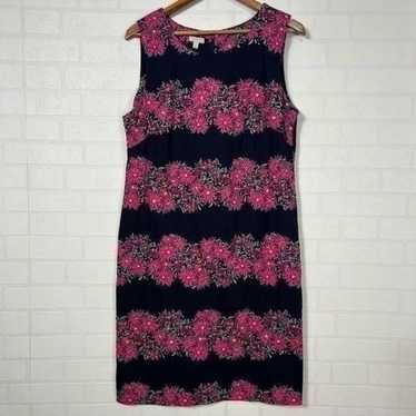 Talbots Dress Womens size 14 Navy Blue Pink Floral