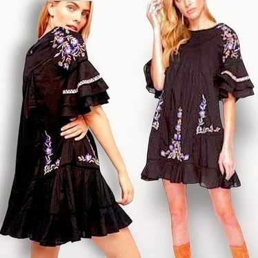 Free People Pavlo Dress~ Black embroidered shift d