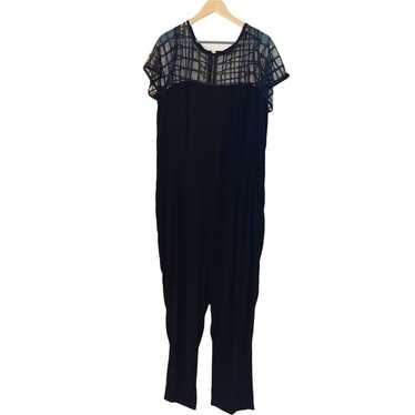 Eloquii Black Mesh Plaid Top Jumpsuit