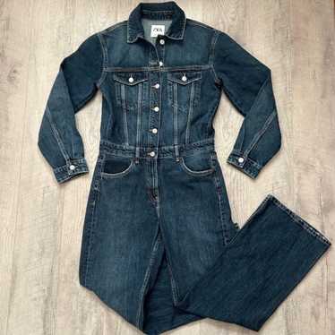 Zara Dark Blue Denim Jumpsuit Sz Med