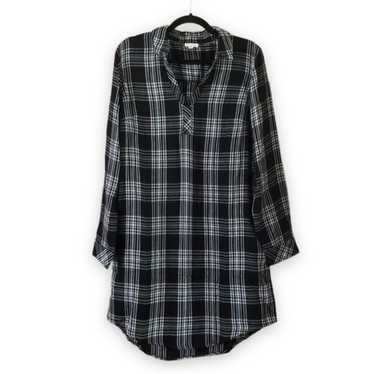 Garnet Hill Plaid Popover Dress Black White Organi