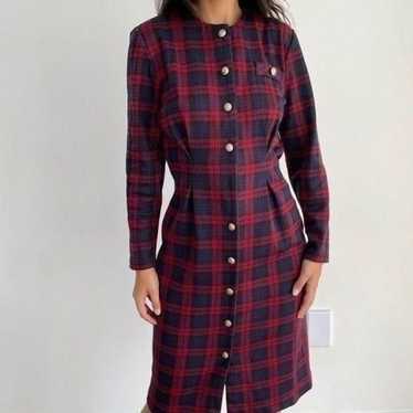 Vintage Miss Dorby plaid long button front dress