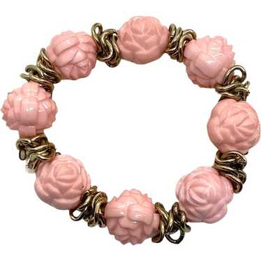 Pink and Gold Rose Floral Stretch Retro Bracelet