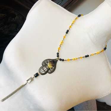 Handcrafted repurpose black and gold chain fringe 