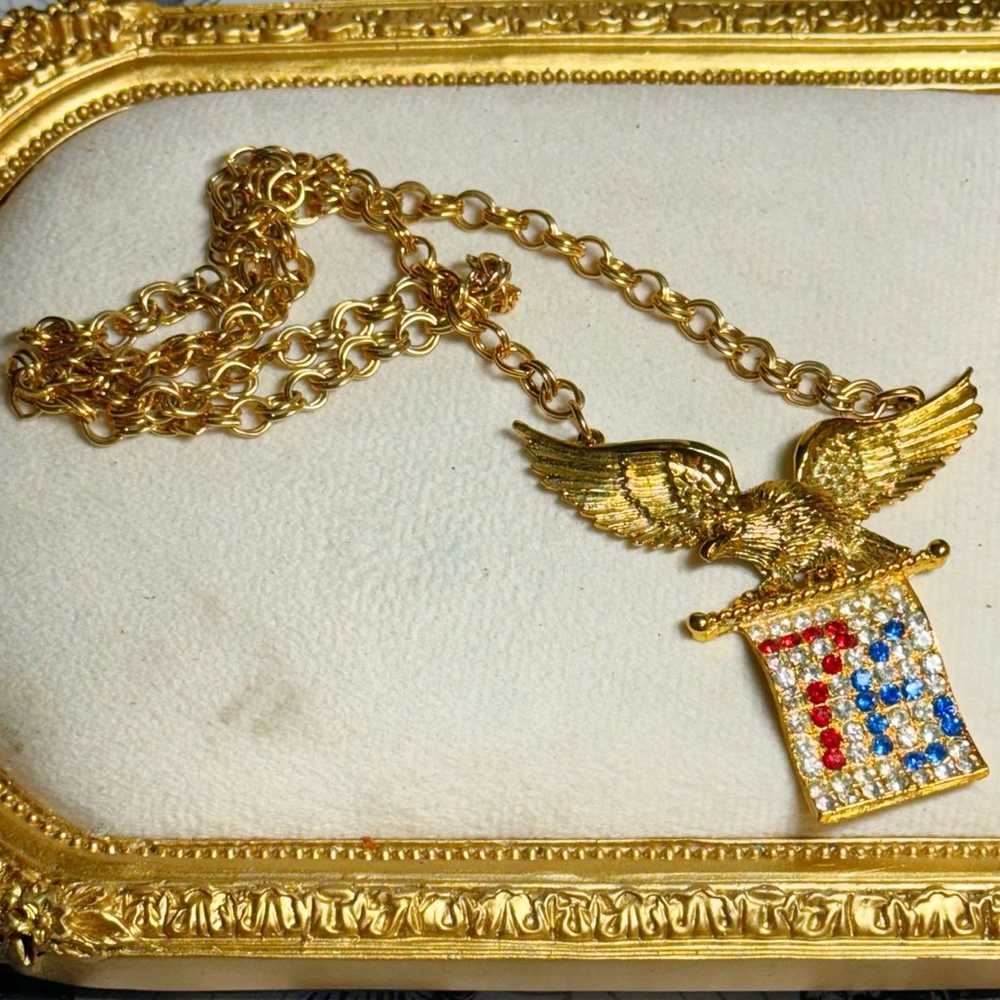 Vintage Bi-Centennial Eagle Rhinestone Necklace - image 1