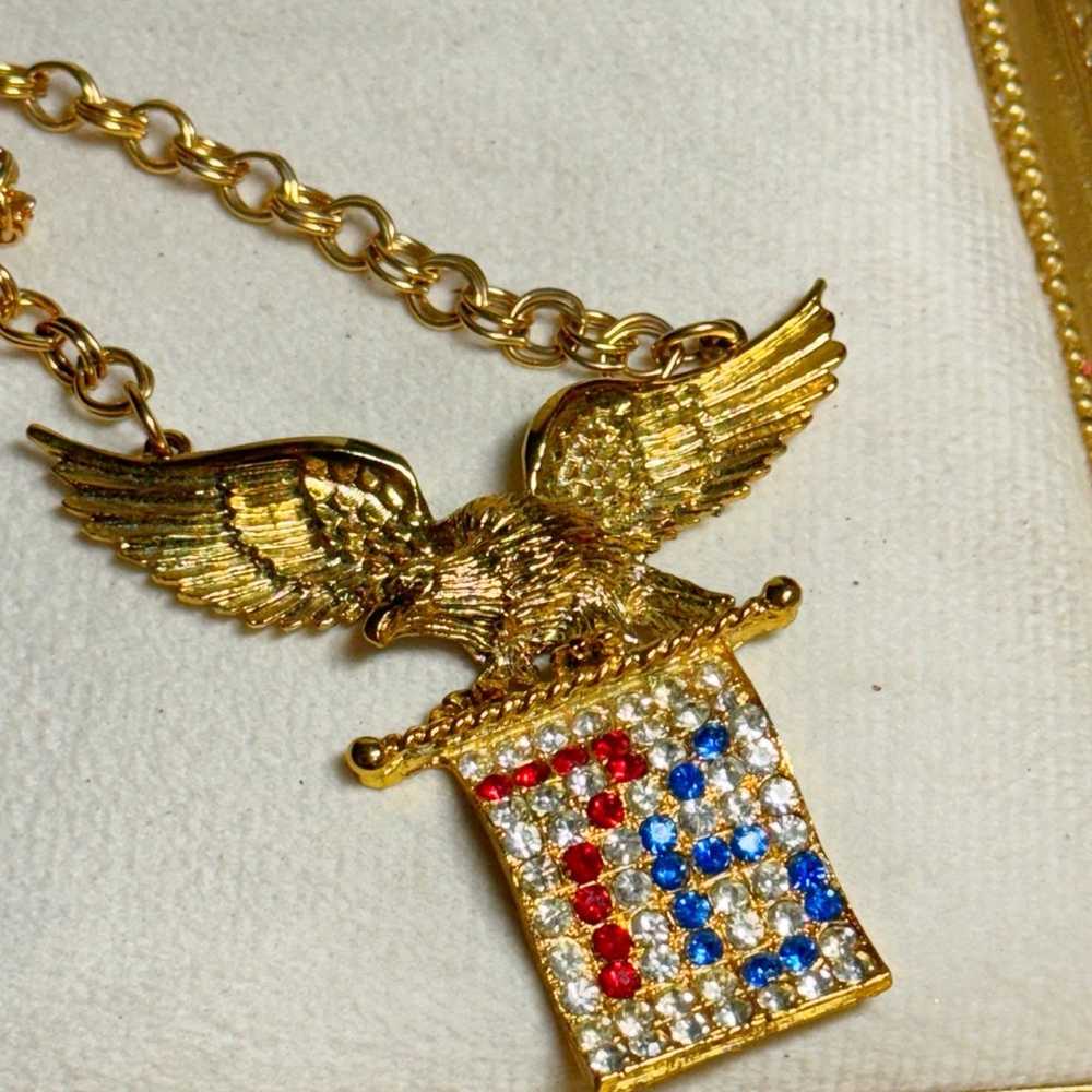 Vintage Bi-Centennial Eagle Rhinestone Necklace - image 2