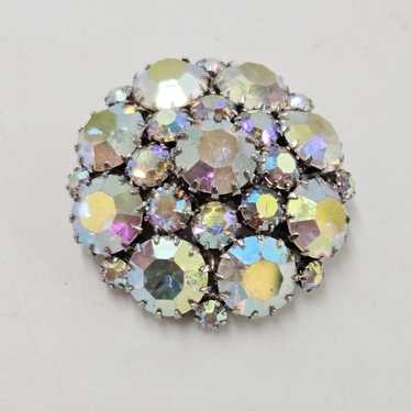 Vintage AB Aurora Borealis Brooch Pin Round Brilli