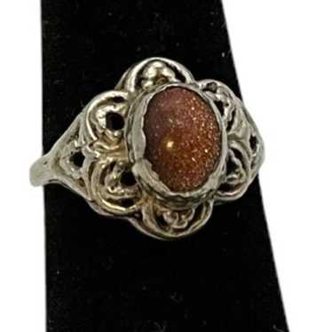 Vintage Goldstone Sterling Silver Ring Size 5.5