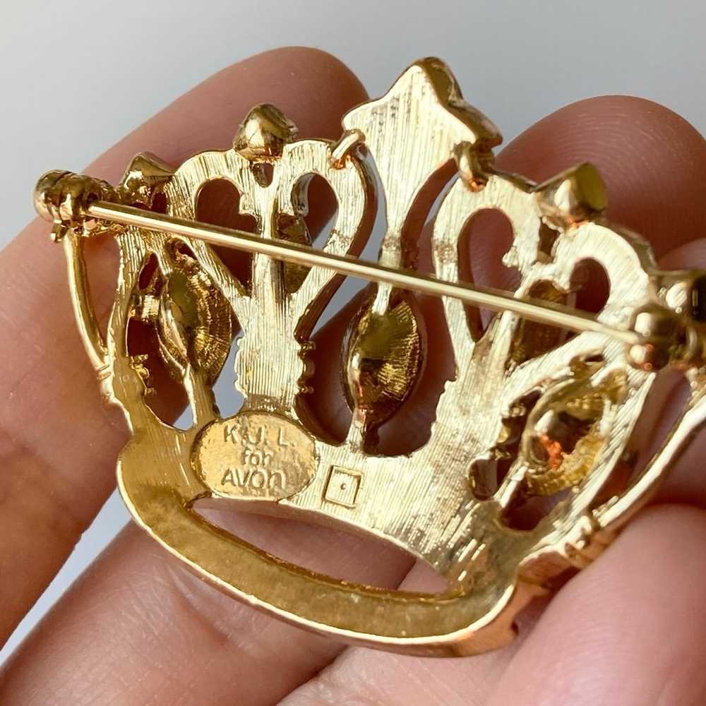 Vintage KJL for Avon rhinestone crown brooch pin - image 5