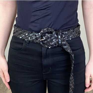 80s Black Sequin Stretch Belt