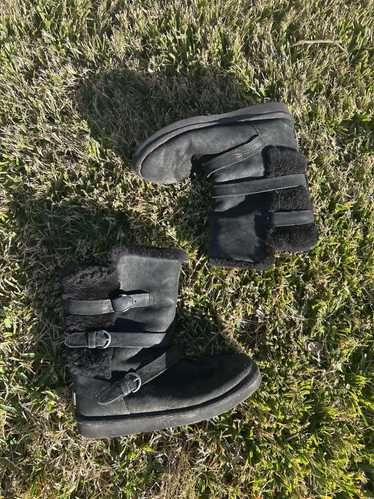 Ugg Ugg Buckle Leather Black Faux Fur Winter Boots