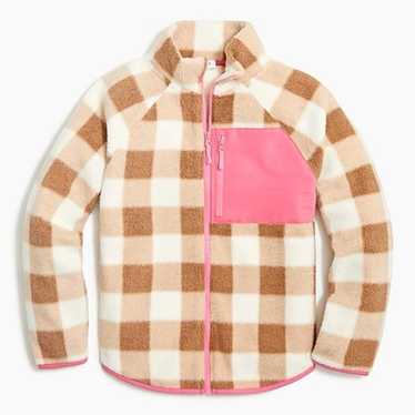 J.CREW Soft Sherpa Checkered Pink And Tan Zip Up J