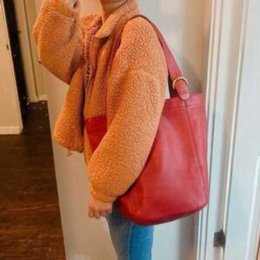 バッグ OLD COACH Large tote bag RED NEW Coach 1990's Vtg Red Leather LG Legacy Zip Satchel Tote