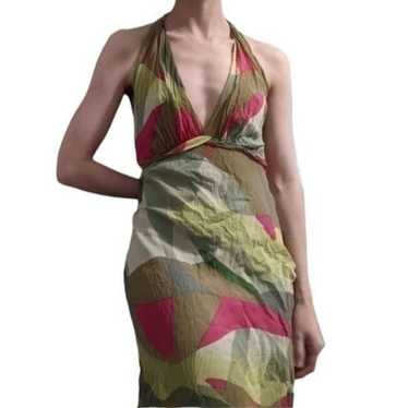 Bcbgmaxazria Vintage 100%Silk Halter Back Midi Dr… - image 1