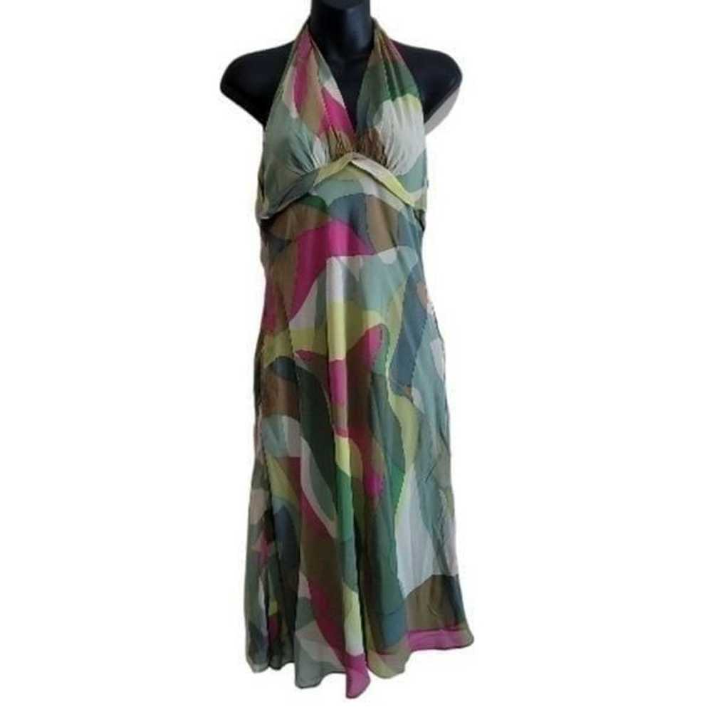 Bcbgmaxazria Vintage 100%Silk Halter Back Midi Dr… - image 3