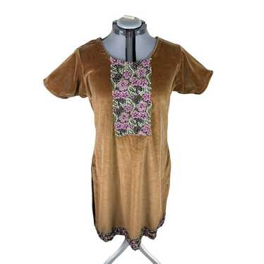 Vtg Dress Women's Large Handmade 70s Velour Floral