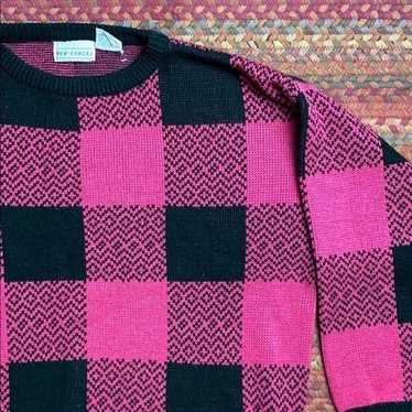 VINTAGE PINK & BLACK CHECKERED SWEATER