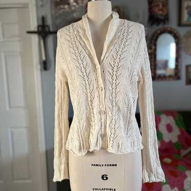 J.Jill 100% cotton cream crochet cardigan