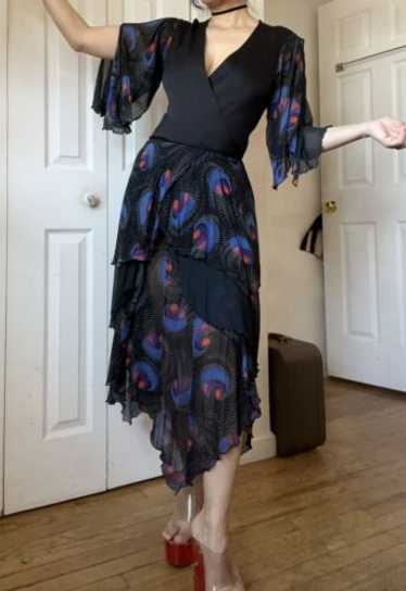 Vtg Whimsigoth Gypsy Boho Disco Dress Sheer Knit … - image 1