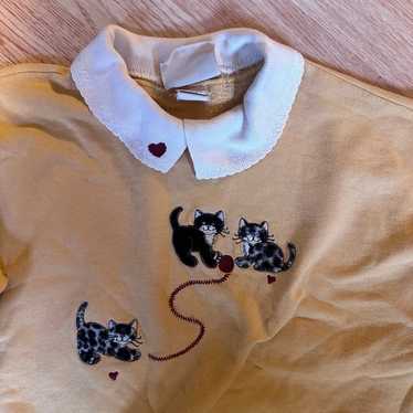 Vintage Kitten Top Stitch Knit Sweater Size Medium