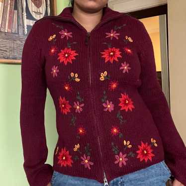 Vintage knit burgundy zip up turtle neck