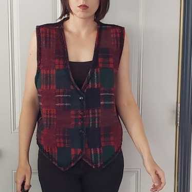 90s Red, Green, and Black Plaid Wool Vest