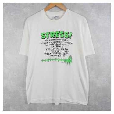 90's USA-made "STRESS!" message print T-shirt vint