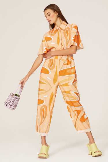 Sara Battaglia Abstract Collared Jumpsuit