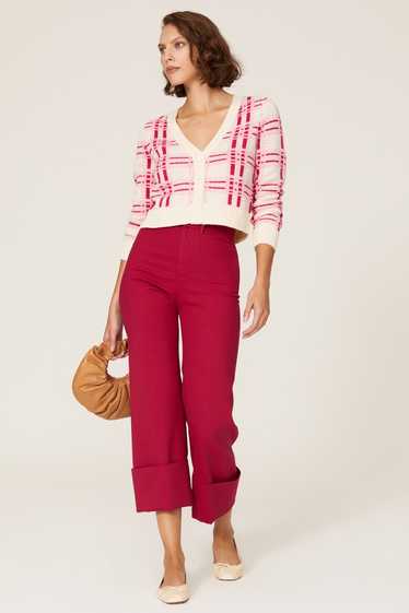 Central Park West Poppy Plaid Crop Cardigan