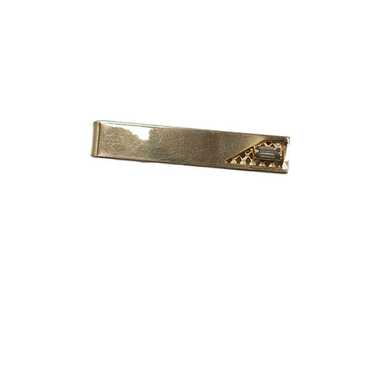 Shields Gray Rhinestone Bar Tie Clip Gold Tone Vin