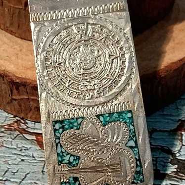 Vintage Alpaca Mexico Silver Turquoise Money clip