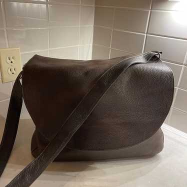 Eddie Bauer Dark Brown Leather Laptop Crossbody Ba