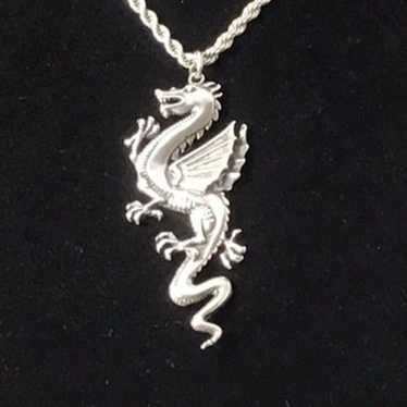 Dragon Pendant Sterling Silver Vintage 3”