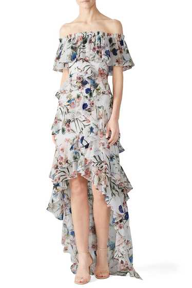 Badgley Mischka White Floral High Low Maxi