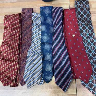 Valentino Designer Silk Tie Lot of 7 Red Blue Stri