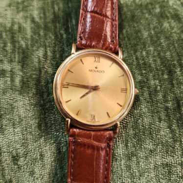 Unisex Vintage Movado Leather Gold  Museum Watch W