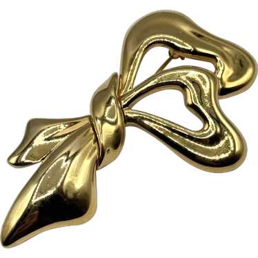 Vintage Monet Gold Tone Bow Brooch Pin