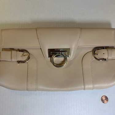 Salvatore Ferragamo Gancini Beige Leather Purse