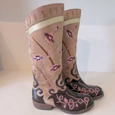 Rare Beverly Feldman suede leather floral embroid… - image 1