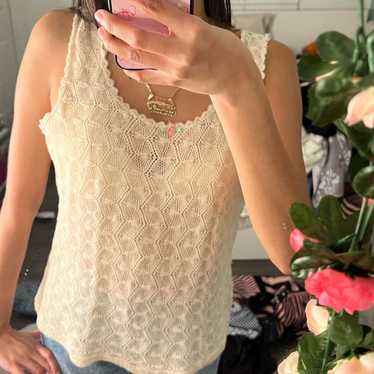 Coquette vintage cream mesh tank top